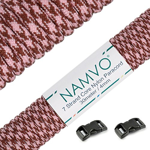 Namvo 550 Paracord Mil Spec Tipo III Cavo a 7 Corde a Paracadute Lunghezza Totale 100ft / 30 Metri, Rosa + Marrone Camo