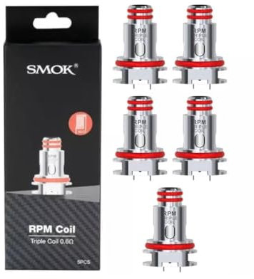 Smok Rpm Replacement Coils, 0.6 Ohm, Triple, 25W, Mtl, Works With Rpm Series Pods, Refillable, Pack of 5, Smok Vaping Coils, No Nicotine
