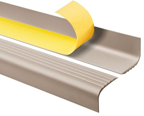 Quest Treppenkantenprofil PVC 52x40 mm selbstklebend - Beige, 80 cm | Gerundeter Stufenkantenschutz, schützt vor Abrieb, rutschhemmend & UV-beständig, Montage ohne Bohren auf Fliesen & Laminat