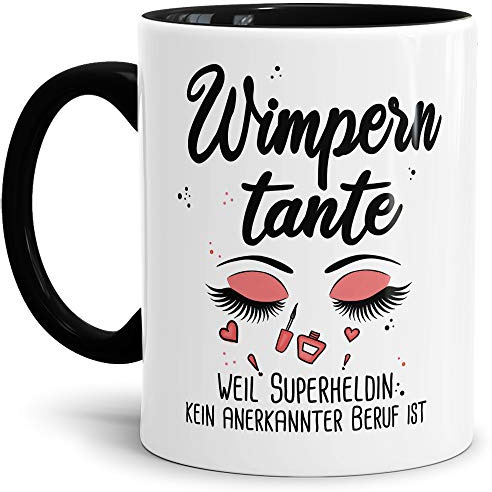 Berufe-Tasse Superheldin Wimperntante - Kaffee-Tasse mit Spruch/Arbeit/Job/Lustig/Geschenk-Idee - Innen & Henkel Schwarz