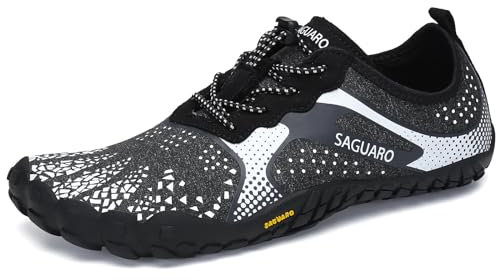 SAGUARO Mujer Barefoot Hombre Zapatillas Minimalistas Ligera Calzado Barefoot Cómodas Zapatos de Trail Running para Zero Drop Soles Negro Oscuro,Gr.37