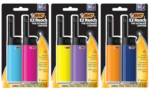 BIC EZ Reach Feuerzeug, verschiedene Farben, 6er-Pack (Farben können variieren), ideal für Kerzenbeleuchtung