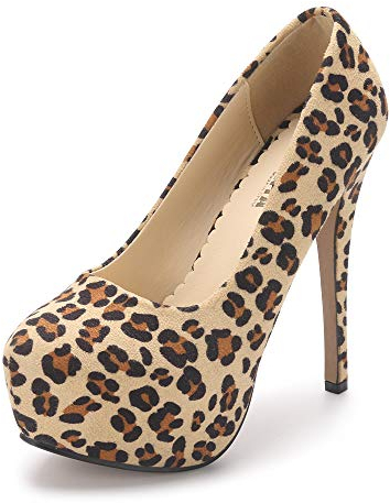 OCHENTA Damen Pumps mit rundem Zehenbereich, Plateau, Slipper, High Heels, Kleid, (leopard), 43.5 EU