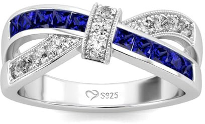 Jeulia Bow 925 Sterling Silber Damenring Crossover Verlobungsring Zirkonia Kristall Breiter Eheringe Jubiläums für Geburtstag, Weihnachten, Valentinstag