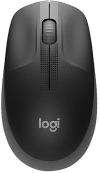 Logitech M190 Kabellose Maus in voller Größe, beidhändiges, gebogenes Design, 18 Monate Akku mit Energiesparmodus, präziser Cursorsteuerung und Scrollen, breites Scrollrad, Daumengriffe (Anthrazit)