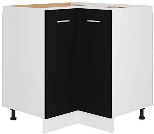Tidyard Eckunterschrank Aufbewahrungsschrank Schrank Mit 2 Regalböden Küchenschrank Küchenzeile Eckschrank Küchenmöbel Einbauküche Schrank 75,5x75,5x80,5cm Spanplatte Schwarz