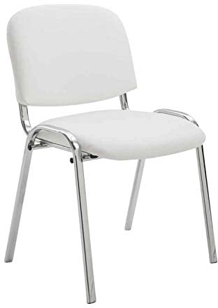 TPFLiving Besucherstuhl Keen Konferenzstuhl mit Hochwertiger Polsterung und Kunstlederbezug I Stapelstuhl mit Gestell in Chromoptik und Gepolsterter Rückenlehne/Sitzfläche, Farbe: Weiß