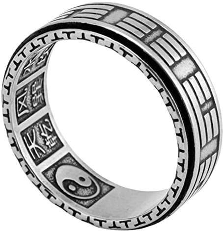 HCMA Retro Gossip Rotierender Yin- und Yang-Fischring im chinesischen Stil, taoistischer Tai-Chi-Titanstahl, männlicher Anti-Stress-Ring