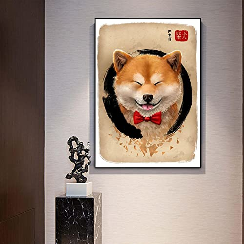 Japanische Tierporträt Wandkunst Leinwand Gemälde Enso Shiba Inu Poster und Drucke Tierbilder für Heimtextilien 50x70cm Rahmenlos