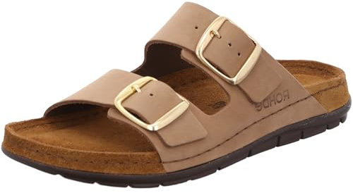 Rohde Damen Pantolette aus Leder mit Schnallen und Memoryfußbett Rodigo-D 5865, Größe:41 EU, Farbe:Beige