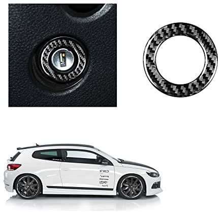 HIBEYO 1Stück ABS Kohlefaser Motor Start Stop Zündschlüssel Dekoration Aufkleber passt für VW Scirocco 2009-2016 Motor Zündschlüssel Auf Knöpfe Ring Sticker Autoinnenausstattung-Zündschlüssel