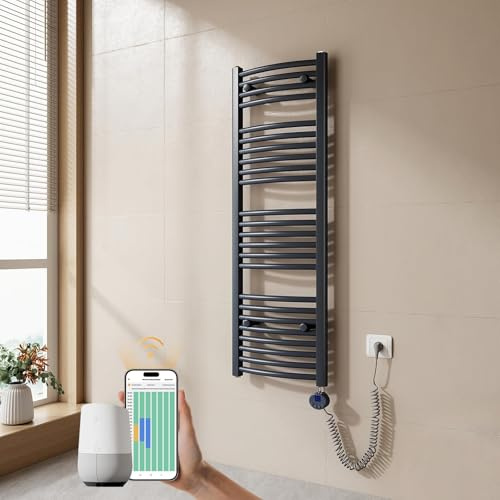 EMKE Radiador Toallero Eléctrico para Baño,120 x 40 cm, 500 W,Antracita | Secatoallas eléctrico con WiFi termostato, Toallero Electrico Baño