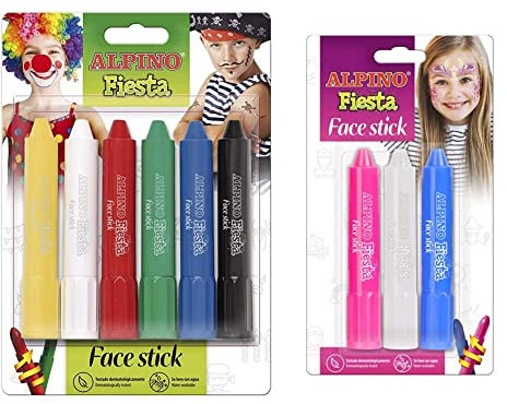 Alpino-134806 Facial (6 Barras de Maquillaje) Colores Surtidos, Multicolor (Masats DL000014) + BL. 3 Face Stick Princess, Color rosa/azul/violeta (DL000102)