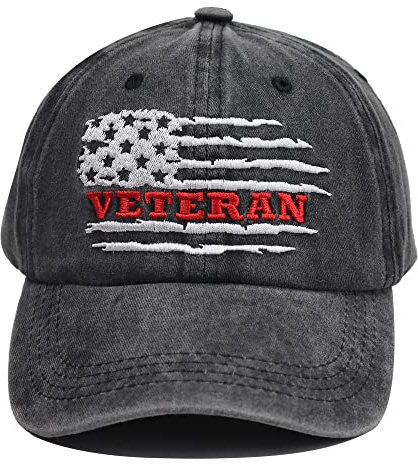 MANMESH HATT Distressed Veteran Army Hat for Men and Women, US Patriotic Adjustable Embroidered American Flag Baseball Cap, Black, One size