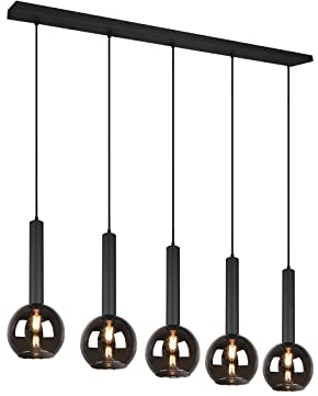 LED Balken Pendelleuchte mehrflammig Retro Design mit Rauchglas-Kugeln Industrial