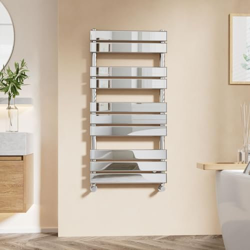 EMKE Chrome Towel Radiator Bathroom Heated Towel Rail, Flat Panel Versatile Wall/Floor Mounted 1000 x 500 mm