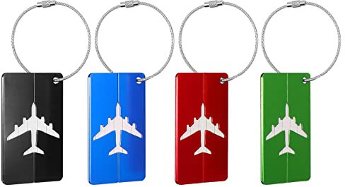 Blendura Lot De 4 éTiquettes Bagages en Aluminium, Etiquette Valise pour Valises avec Carte D'Informations Personnelles, AdaptéEs Aux Valises, Sacs à Dos, Sacs De Voyage