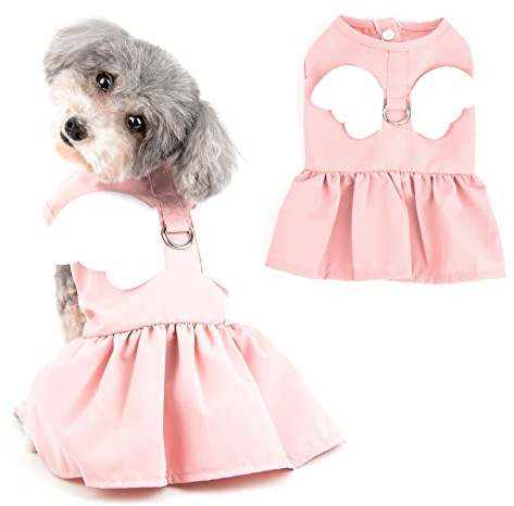 Ranphy Angel Wings Welpen Kleider für kleine Hunde Mädchen Haustier Kleidung mit D-Ring Hundebekleidung Bequemes Sommer Shirt Rock Chihuahua Yorkie Katzen Outfits,Rosa,M