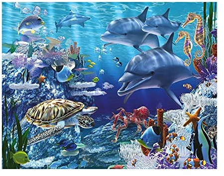 SHEGZHUC Diamond Painting Cuadrado Océano 50x40 cm Delfín 5D Pintura Cuadro Diamantes de Tortuga Bordado Kit