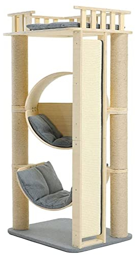 WLONK floor to ceiling cat tree Cat tree, 127 cm play tower for domestic cats, cat furniture, multi-level, with scratching board, with drilled holes, jumping platform