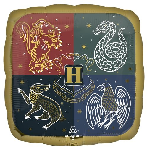 Amscan 4556501 - Officially Licensed Harry Potter Hogwarts Golden Crest Square Foil Balloon - 18
