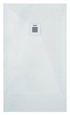 ONDÉE Receveur Rectangulaire NOLA3 Blanc 100x140cm Texture Imitation Pierre | Antidérapant, Grille d’écoulement, Découpable, Antibactérien, Extra Plat, avec bonde, Installation simple et rapide