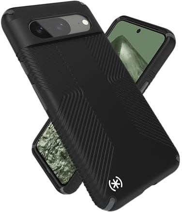 Speck Google Pixel 8 Hülle – Fallschutzgriff – Kratzfeste, weiche Handyhülle für Google Pixel 8 – Presidio2 Grip Schwarz/Schiefergrau/Weiß