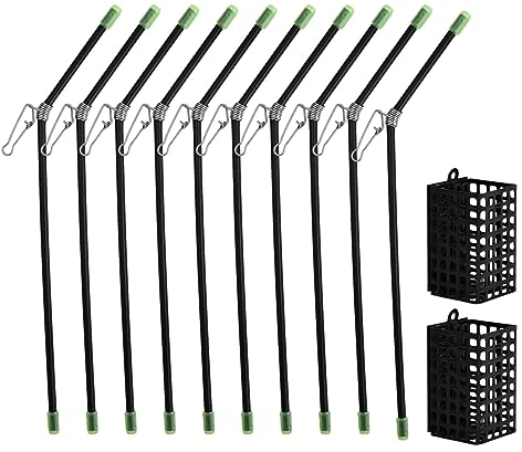 Roseyan 10 Stück Fishing Anti Tangle Boom Set mit 2 Stück 30g Metall Futterkorb Feeder 20cm Anti Tangle Boom mit Wirbel Fishing Anti-Tangle Boom Sleeves Süßwasser Angel Rig Zubehör