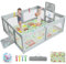 COSTWAY 188 x 157cm Laufstall Baby Faltbar, Laufgitter mit Matratze, Basketballkorb, Fußballnetzen, 50 Spielbällen, Krabbelgitter mit atmungsaktivem Netz, Tragetasche für Kleinkinder (Klein, Hellgrau)