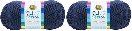 Lion Brand Company Cotton Yarn, Navy,15.24x6.35x6.35 cm (Pack of 2)