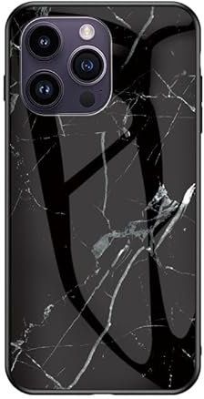 Huzhide iPhone 15 Pro Max 5G Phone Case, Marble Pattern Design Ultra-Thin Anti-Scratch Tempered Glass Cover Slim Silicone Bumper Shockproof Protective Case for iPhone 15 Pro Max 6.7, Black Marble