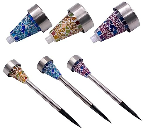 DOITOOL 3stücke Teiliges Solarbetriebene Mosaik Led Rasenlampe Aus Edelstahl Wasserdichte Gartenbeleuchtung Für Außenbereiche Automatisches Für Garten Weg Und Patio Weißes Licht Blau