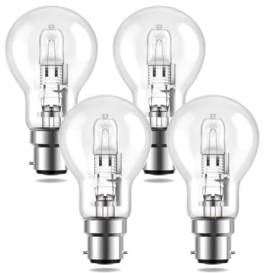 TobeBright 4-Pack 100W B22 Bayonet Halogen Bulbs, B22 A55 Halogen Light Bulbs Dimmable Warm White 2700K, 862lm Large Clear Bayonet Bulbs for Bedroom Hallway Living Room