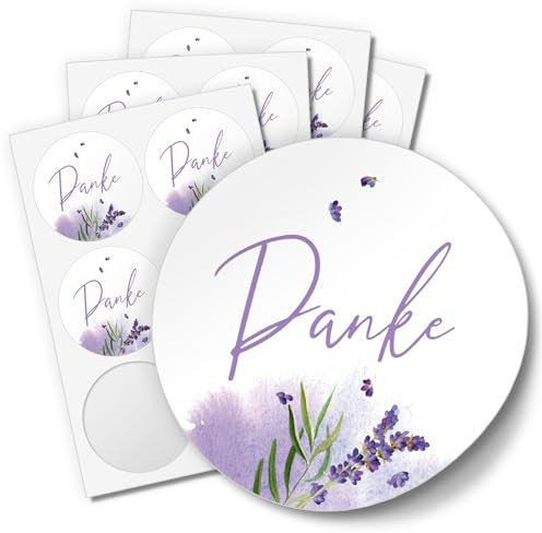 Einladungskarten Manufaktur Hamburg 48 Aufkleber DANKE für Hochzeit Geburtstag Danke Taufe Etiketten rund 4cm, Lavendel