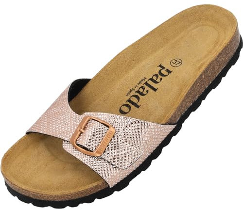 Palado Pantoletten Damen Malta Coralino – elegante Sandalen Made in Spain - bequeme Hausschuhe mit Kork-Fußbett - modische Sommerschuhe Rose UK9 - EU42