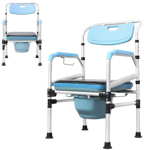 JNGLGO Toilettenstuhl für senioren Höhenverstellbar Antirutschenden WC-Stuhl Nachtstuhl mit Sitzplatte und Toiletteneimer Toilettenhilfen