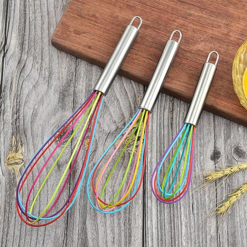 Fzyisw 3 Stück Bunt Schneebesen Silikon 3 Größen Silikon Schneebesen 20.4cm, 25.3cm, 29.6cm Kitchen Rührbesen Whisk, Schneebesen für Mischen, Eiern, Schlagen, Aufschäumen und Rühren