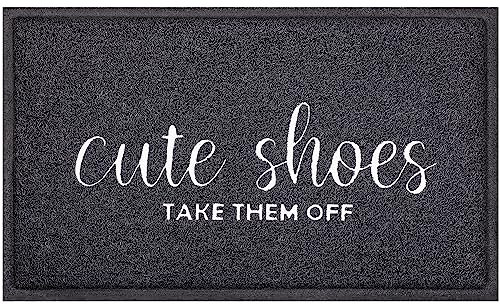 AOAOPQ Door Mat Welcome Mat Cute Shoes TAKE THEM OFF PVC Front Doormat Non Slip Mats Rubber Back Floor Mats for Entryway Patio High Traffic Areas Brown
