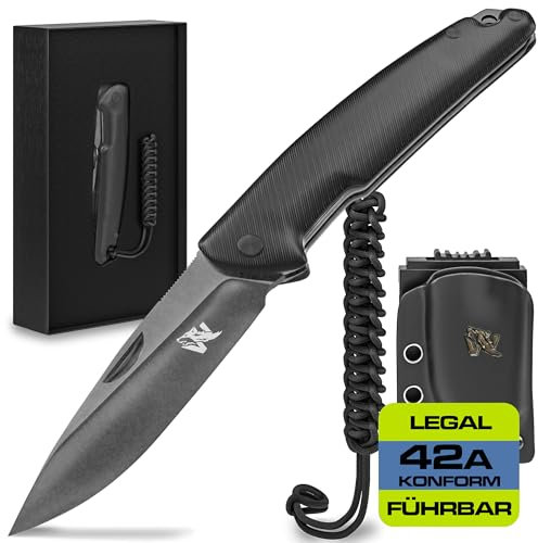 Wolfgangs NIGRUM Zweihandmesser Klappmesser aus feinstem D2 Stahl - Legales Taschenmesser Klappmesser - Rebustes Outdoor Messer Survival - Klappmesser Outdoor inkl. Kydex Holster