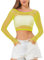 LEMON GIRL Women Fishnet Long Sleeve Top Lingerie Babydoll Chemise Mesh Shirt One Size US2-16, Yellow, One Size