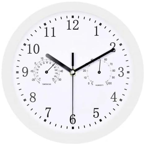Qutalmi Große Outdoor Gartenuhr, 10 Zoll Wetterfest Uhr mit Thermometer und Hygrometer, Badezimmer Uhren Funk Wasserdicht, Wohnzimmer, Küche, Wanduhr Für Terrasse, Balkon, Garten