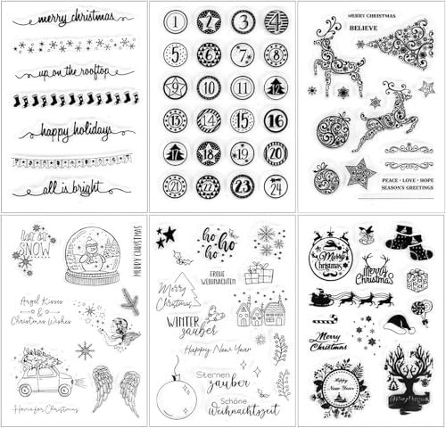 Silikonstempel Weihnachten 6 Blätter Clear Stamp Weihnachten Silikonstempel Set für DIY Bullet Journal Scrapbooking Fotoalbum Frohe Weihnachten Stempelset