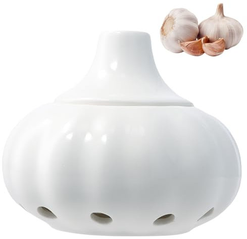 YILANJIN Ceramic Garlic Storage Jar, Garlic Keeper with Lid, Garlic Pot with Ventilation Holes, Ginger Canister, Vented Freshness, Potato Onion Storage, Kitchen Container, Storage Pot for Fresh Garlic
