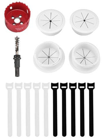 HUSHUI TV Wire Hider for Wall,60mm Hole Cord Hider in Wall Cable Management Kit,4 Pass Throughs 1 Hole Saw Drill Attachment 10 Cable Ties