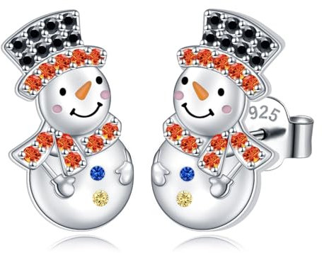 HOOHWE Schneemann Ohrstecker für Damen 925 Sterling Silber Schneemann Ohrringe Schmuck Weihnachts Geschenke für Frauen Mädchen Damen
