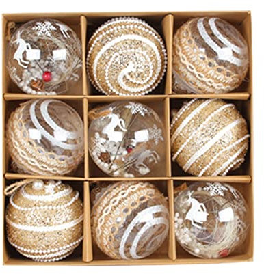 9 Pcs Weihnachtskugel Set Transparent Weihnachtsbaum Kugeln Christbaumschmuck Baumkugeln Herbstdeko Outdoor Weihnachten Ornamente Gemischt Kunststoffkugeln für Weihnachten Party Dekoration 8cm