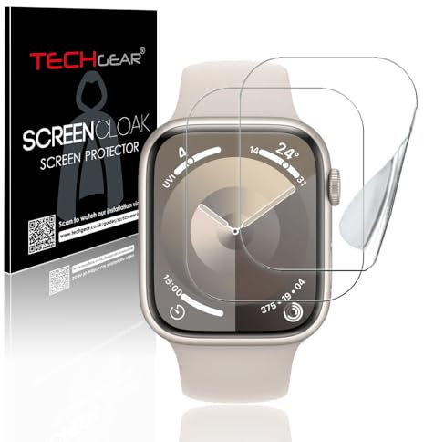 TECHGEAR 2 Pack Screen Protectors for Apple Watch 41mm Series 9 8 7 & 40mm Series 6 5 4 SE 3 SE 2 SE 1 [Screen Cloak] [FULL Screen Coverage] [HD] [Reinforced] [Bubble Free] EPU Screen Protector
