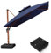 PURPLE LEAF Parasol Déporté 3 x 3 m Carré avec pieds de Parasol, Aspect du Teck en Aluminium, Parasol de Jardin Extérieur à Toit Double Rotatif 360°, Pour Terrasses, Piscines, Patio, Bleu marine