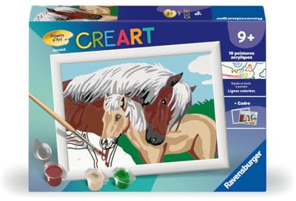 Ravensburger - CreArt Kids 13x18 cm - Numéro d'art - Jument et Son Poulain - Kit de Peinture par numéros - Dès 7 Ans - 25745