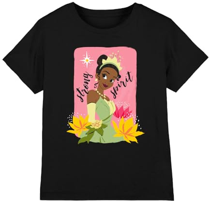 The Princess And The Frog Strong Spirit with Tiana Girls T Shirt, Black, 3-4 Years